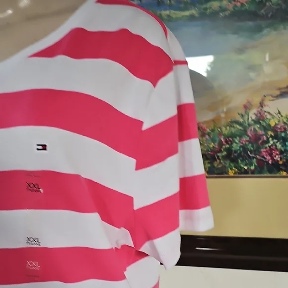 Tommy Hilfiger Striped Pink and White T-Shirt Size XXL - Picture 3 of 9